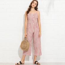 Shein Striped Button Detail Cami Jumpsuit