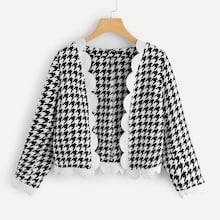 Shein Scallop Trim Open Front Houndstooth Coat