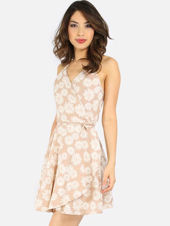 Shein Multicolor Flower Print Tie Waist Dress