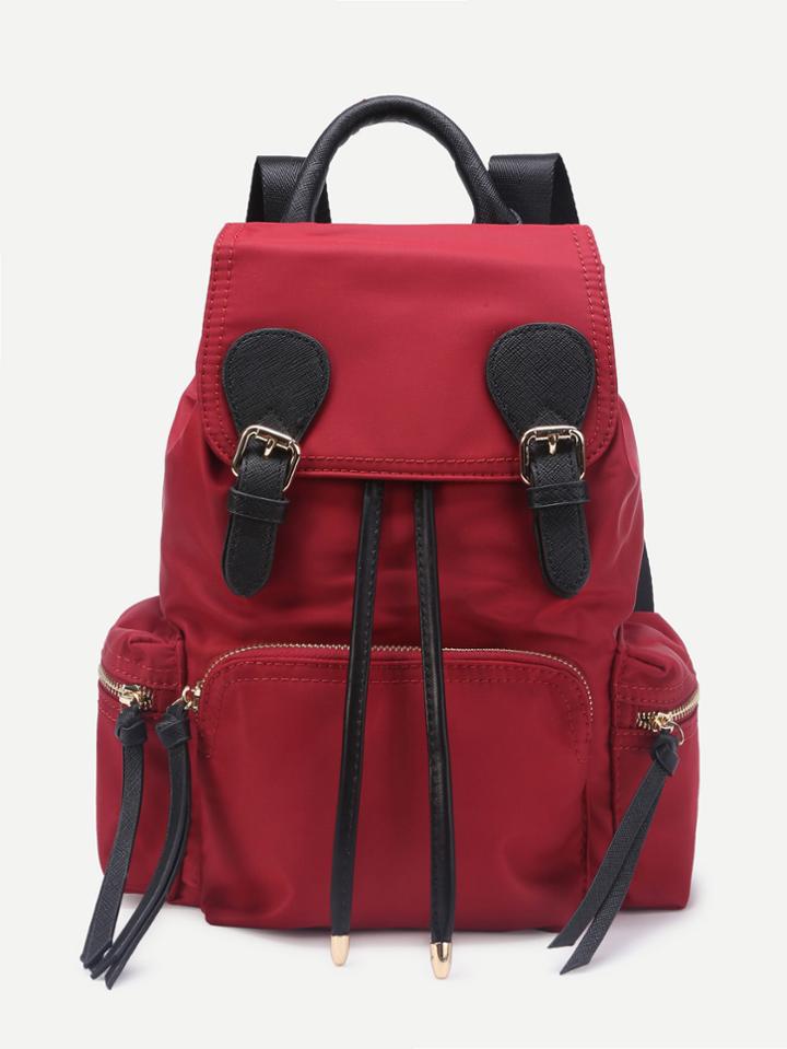 Shein Double Buckle Side Pocket Nylon Backpack
