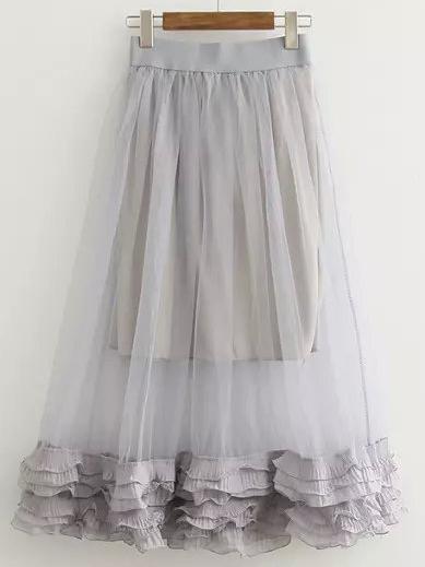 Shein Grey Sheer Mesh Ruffle Skirt