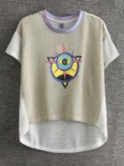 Shein Gold Printed Dipped Hem T-shirt