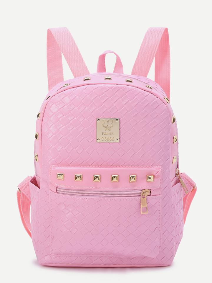 Shein Studded Detail Woven Pu Backpack
