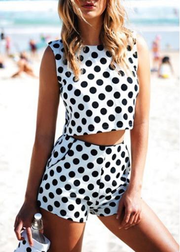Rosewe Polka Dot Print Two Piece Sleeveless Romper
