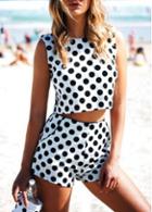 Rosewe Polka Dot Print Two Piece Sleeveless Romper