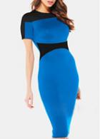 Rosewe Ol Style Blue And Black Bodycon Pencil Dress