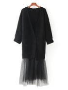 Shein Mesh Hem 2 In 1 Longline Sweater Coat