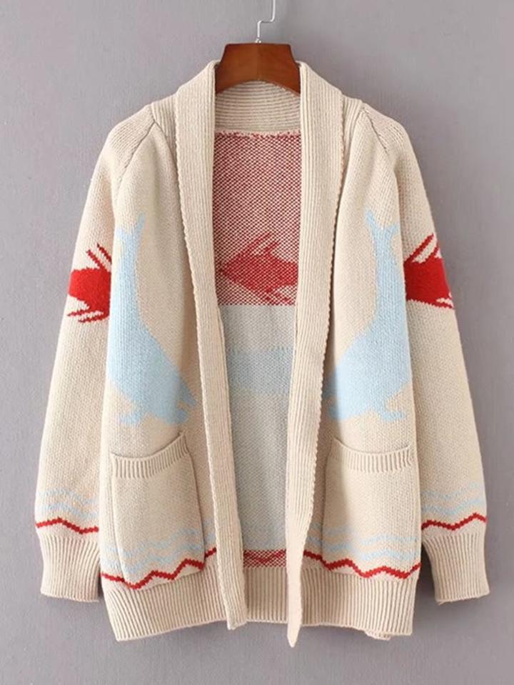 Shein Fish Pattern Shawl Collar Cardigan