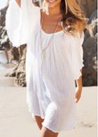 Rosewe Flare Sleeve Cold Shoulder White Shift Dress