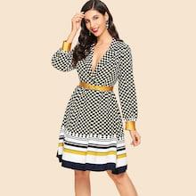 Shein Geometry Print Notched Dress