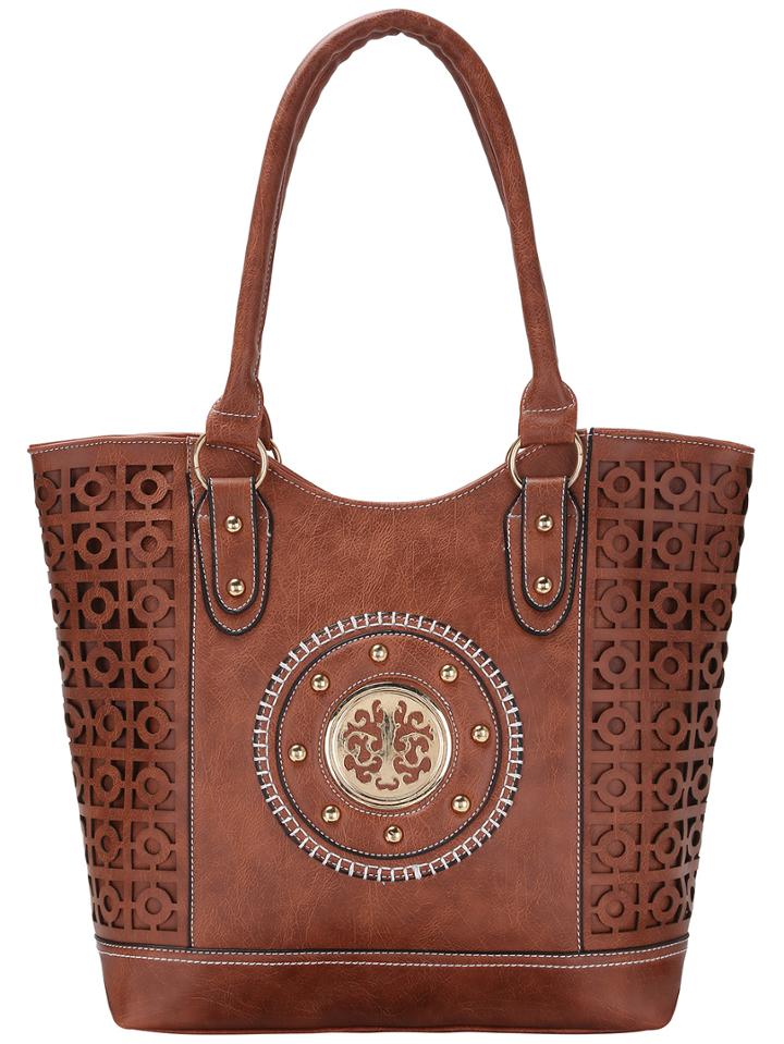 Shein Brown Bead Hollow Pu Tote Bag
