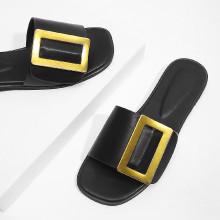 Shein Contrast Buckle Pu Slippers
