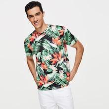 Shein Men Tropical Print Ringer Tee