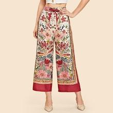 Shein Waist Knot Floral Wide Leg Tribal Pants
