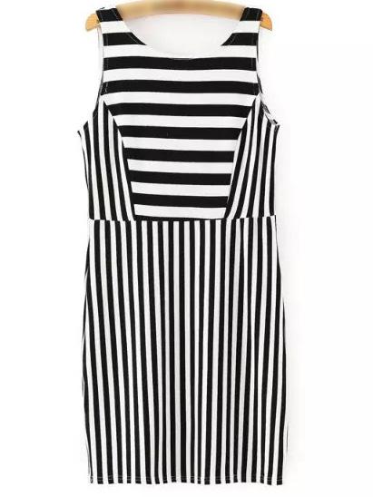Shein Black White Stripe Sleeveless Knit Backless Dress