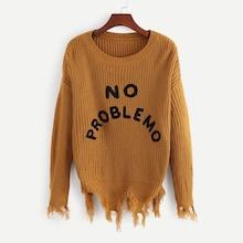Shein Raw Hem Drop Shoulder Letter Sweater