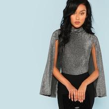 Shein Glitter Mock Neck Tee