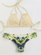 Shein Apricot Floral Print Mix & Match Sexy Bikini Set