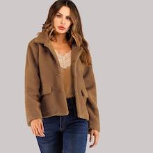 Shein Single Breasted Collar Teddy Coat