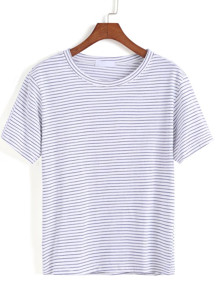 Shein Blue White Short Sleeve Striped Loose T-shirt