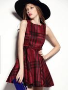Shein Red Round Neck Sleeveless Drawstring Print Dress