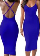 Rosewe Open Back Royal Blue Bodycon Dress