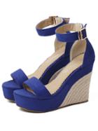 Shein Blue Faux Suede Espadrilles Wedge Sandals