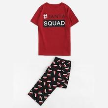Shein Christmas Men Hat & Letter Print Pajama Set