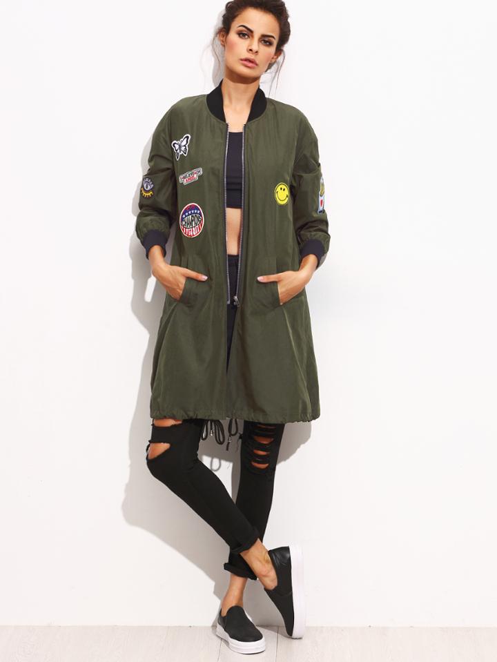 Shein Army Green Patch Pocket Long Sleeve Jacket