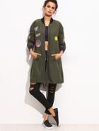 Shein Army Green Patch Pocket Long Sleeve Jacket