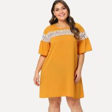 Shein Plus Contrast Lace Applique Tunic Dress