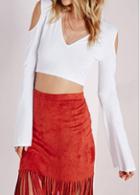 Rosewe White Cold Shoulder Flare Sleeve T Shirt