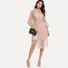 Shein Lace Crochet Contrast Mesh Dress With Cami Dress