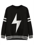 Shein Black Lightning Print Striped Trim Sweatshirt