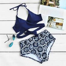 Shein Plus Geo Print Cross Wrap Mix & Match Bikini Set