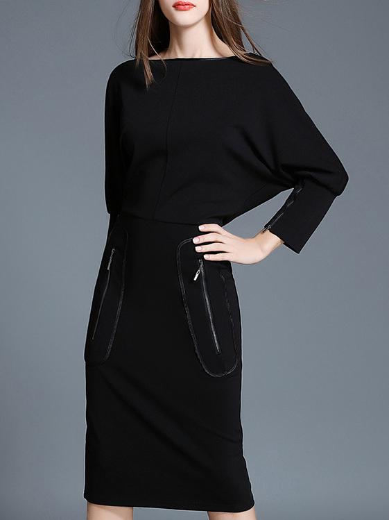 Shein Black Batwing Sleeve Zipper Sheath Dress