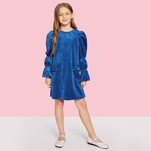 Shein Girls Zip Back Frill Trim Dress