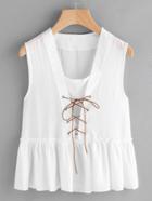 Shein Lace Up Frill Trim Smock Top