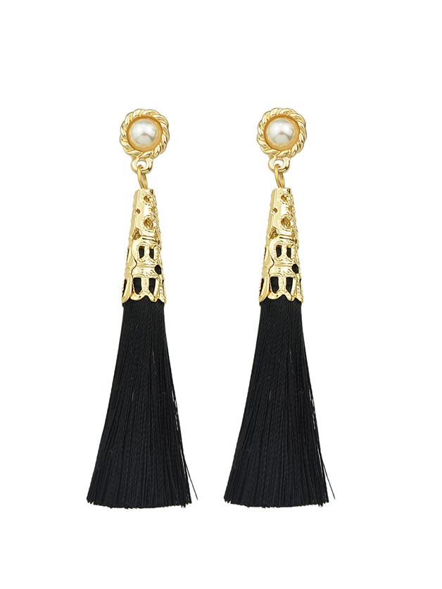 Shein Black Color Rope Tassel Long Earrings
