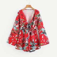 Shein Knot Front Florals Romper
