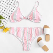 Shein Plus Knot Front Striped Bikini Set