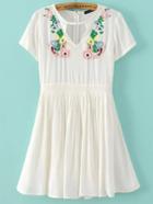 Shein White Floral Embroidery Cutout Dress