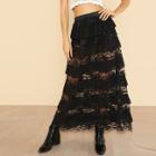 Shein Pleated Ruffle Trim Lace Skirt