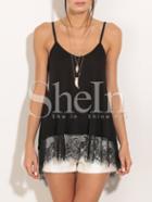 Shein Black Lace Hem Spaghetti Strap Camis Top