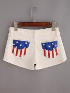 Shein Raw Waist Stars And Stripes Print White Denim Shorts