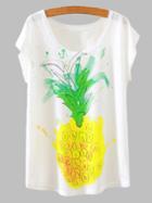 Shein White Pineapple Print Slub T-shirt