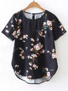 Shein Short Sleeve Floral High Low Blouse
