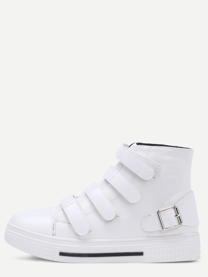 Shein White Buckle Strap Velcro High Top Sneakers