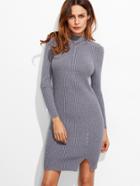 Shein Grey Ribbed Slit Hem Button Sweater Dress