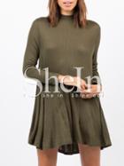 Shein Army Green Long Sleeve Round Neck Casual Dress